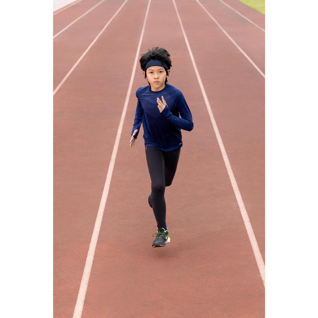 T-shirt manches longues de running Enfant,  KIPRUN SKINCARE marine