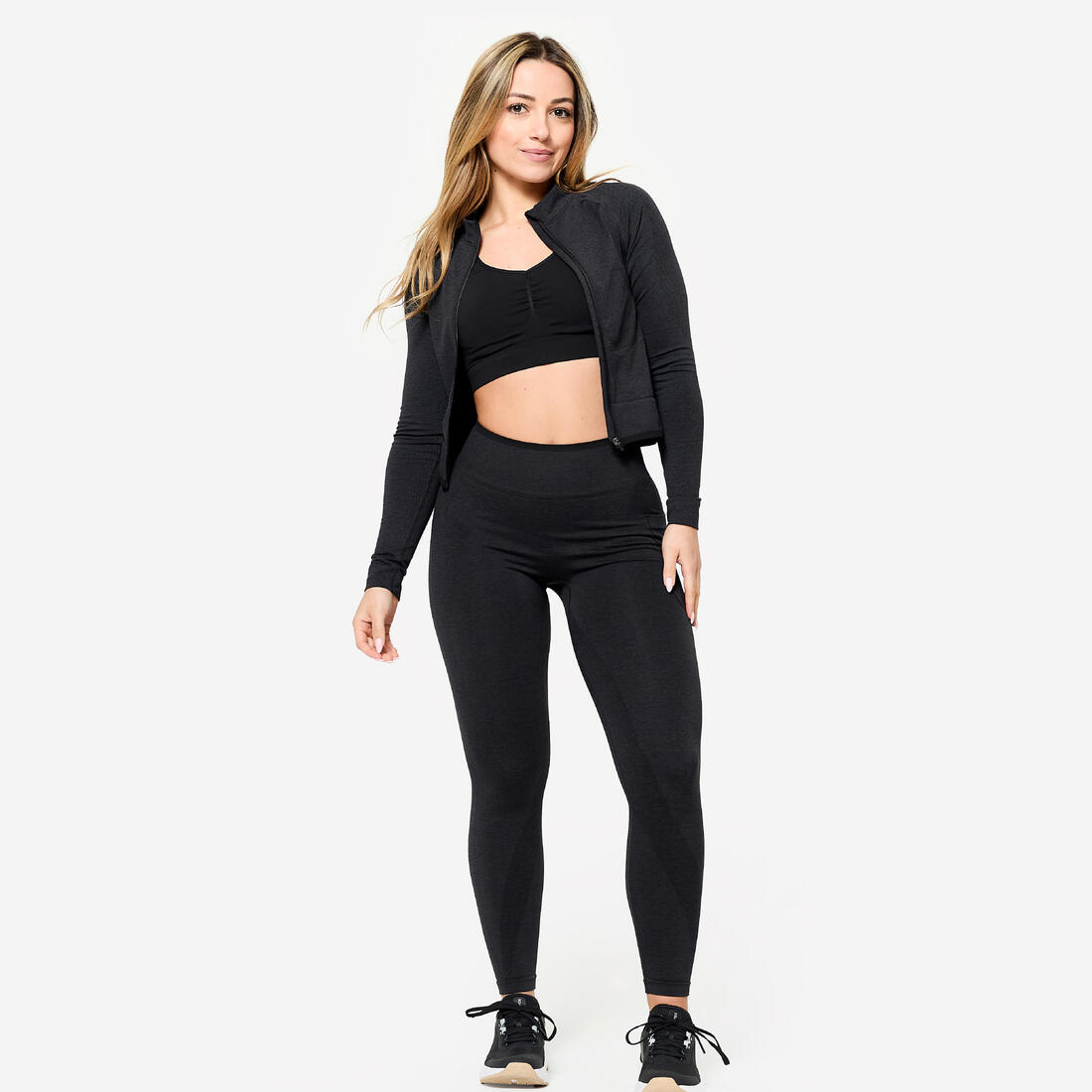 Veste seamless de musculation femme, noir