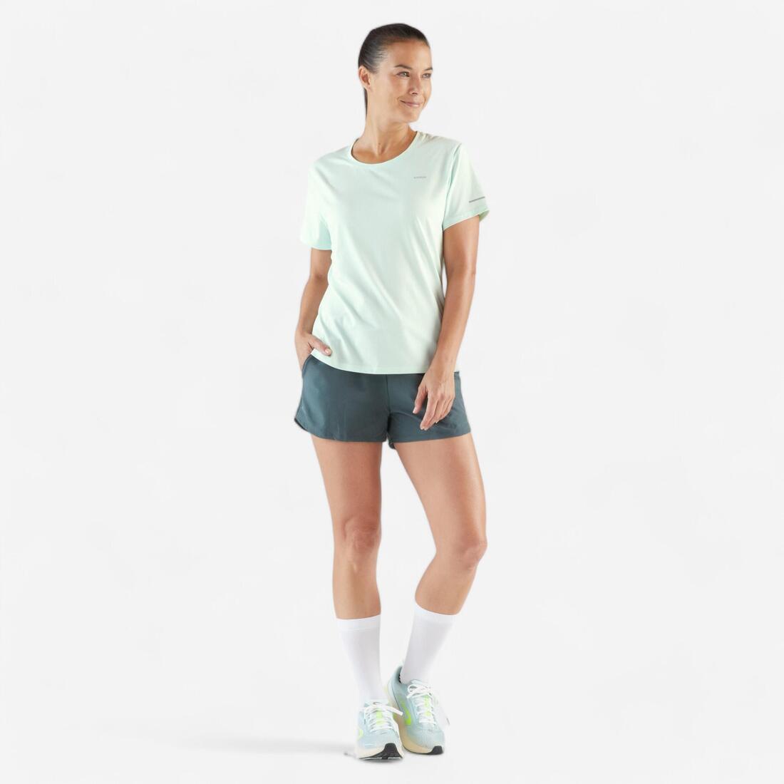 T-shirt running respirant femme - kiprun run 500 dry – vert délicat
