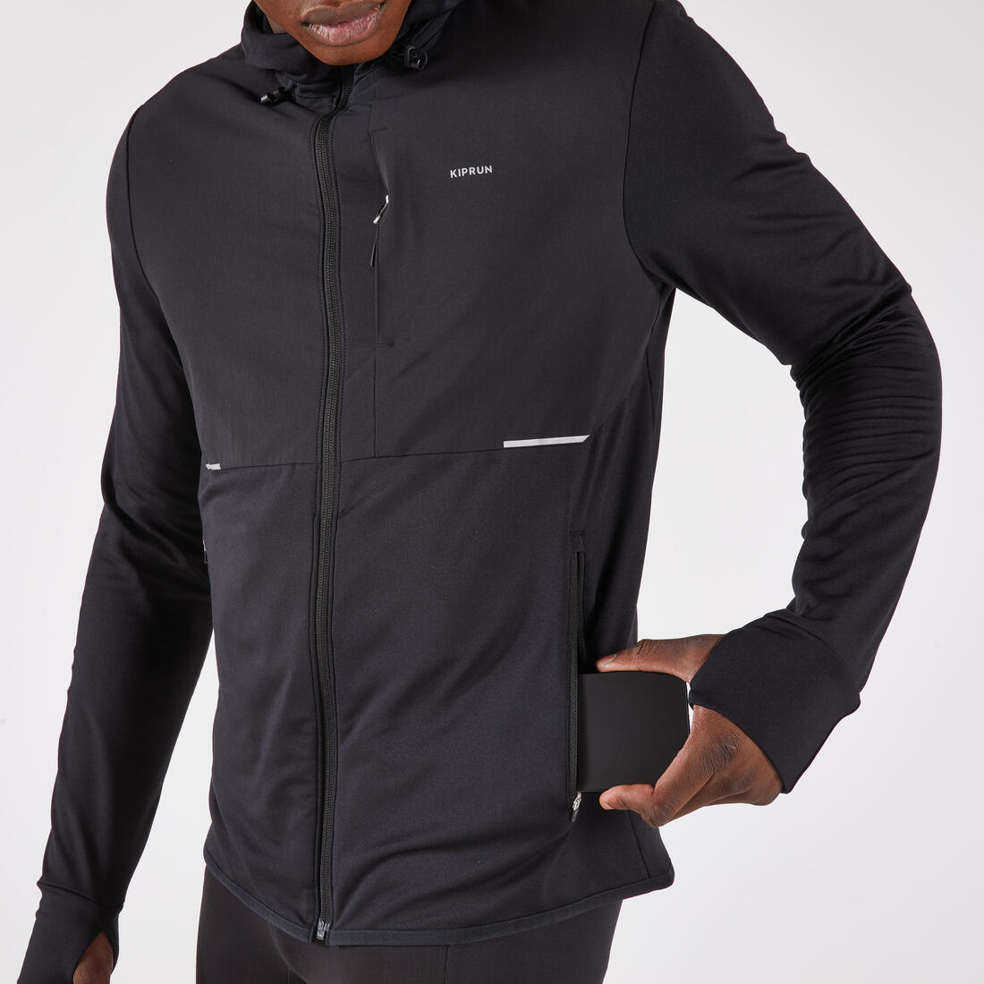 Veste chaude de running Homme, KIPRUN Run 100 warm noire