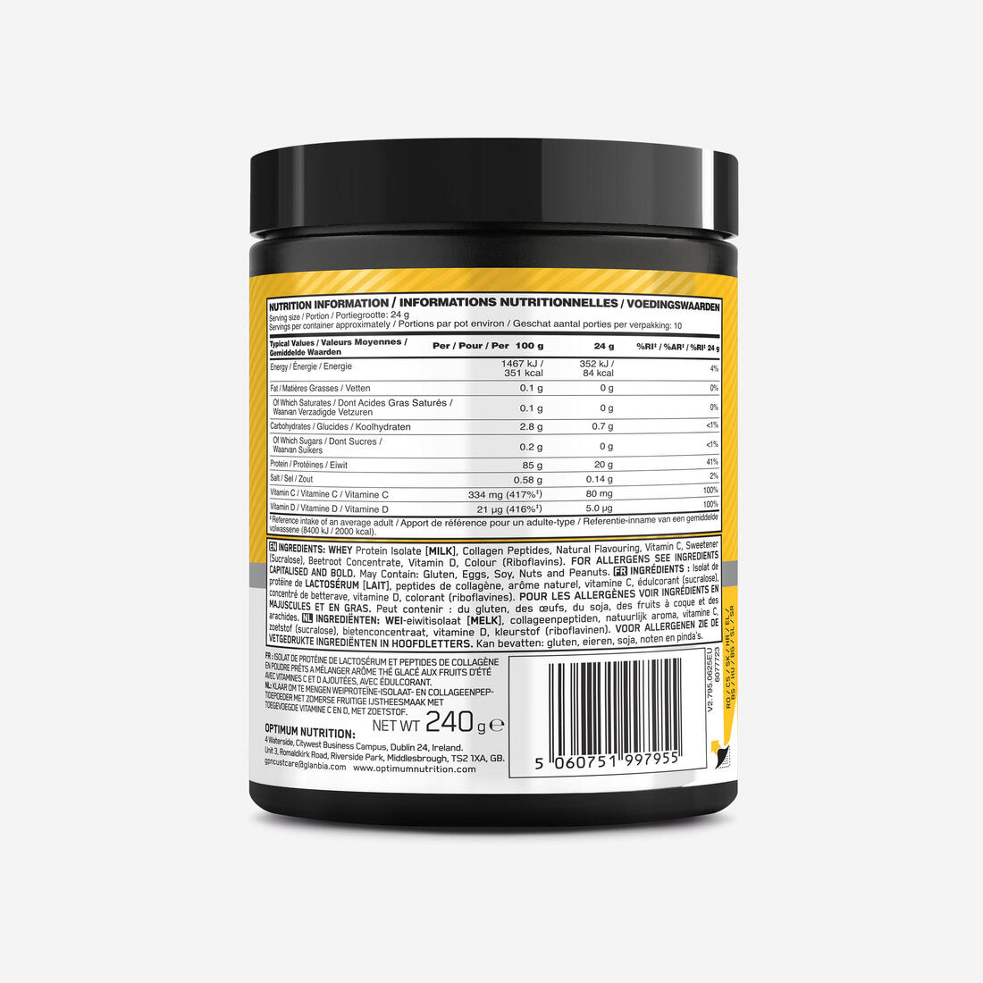 Clear whey isolate avec collagène thé glacé, 240g