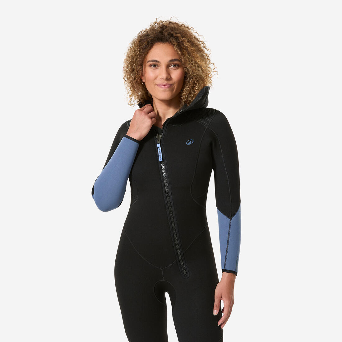 Combinaison de plongée 5mm à cagoule femme, SCD 500 Noir et bleu