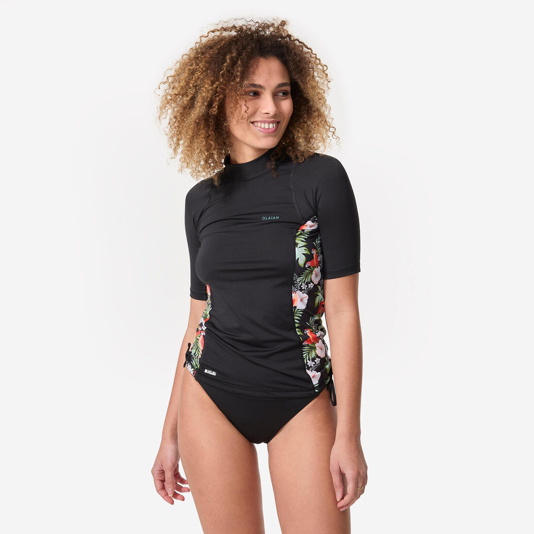 Tee shirt anti uv surf top 500 manches courtes femme marin