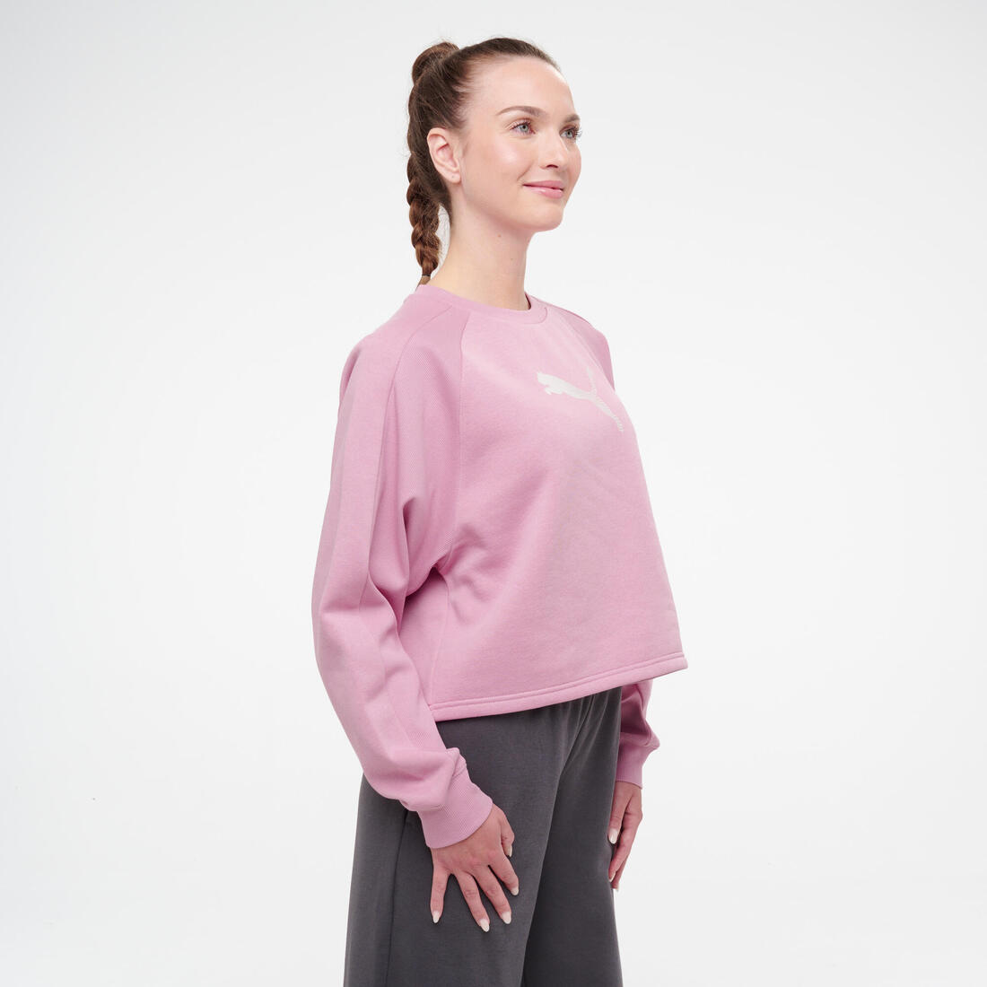 Sweat crop en coton femme, rose