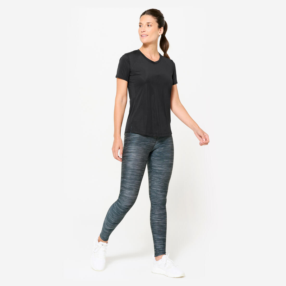 Legging de sport taille haute et respirant femme, imprimé gris chiné