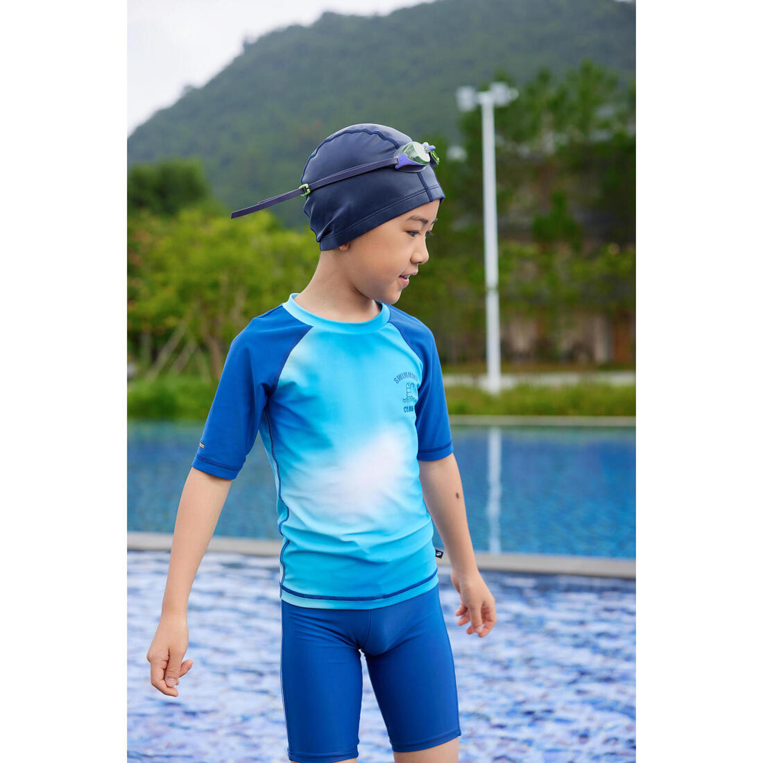 Bonnet de bain en maille enduite - tissu imprimé - taille m - blanc line