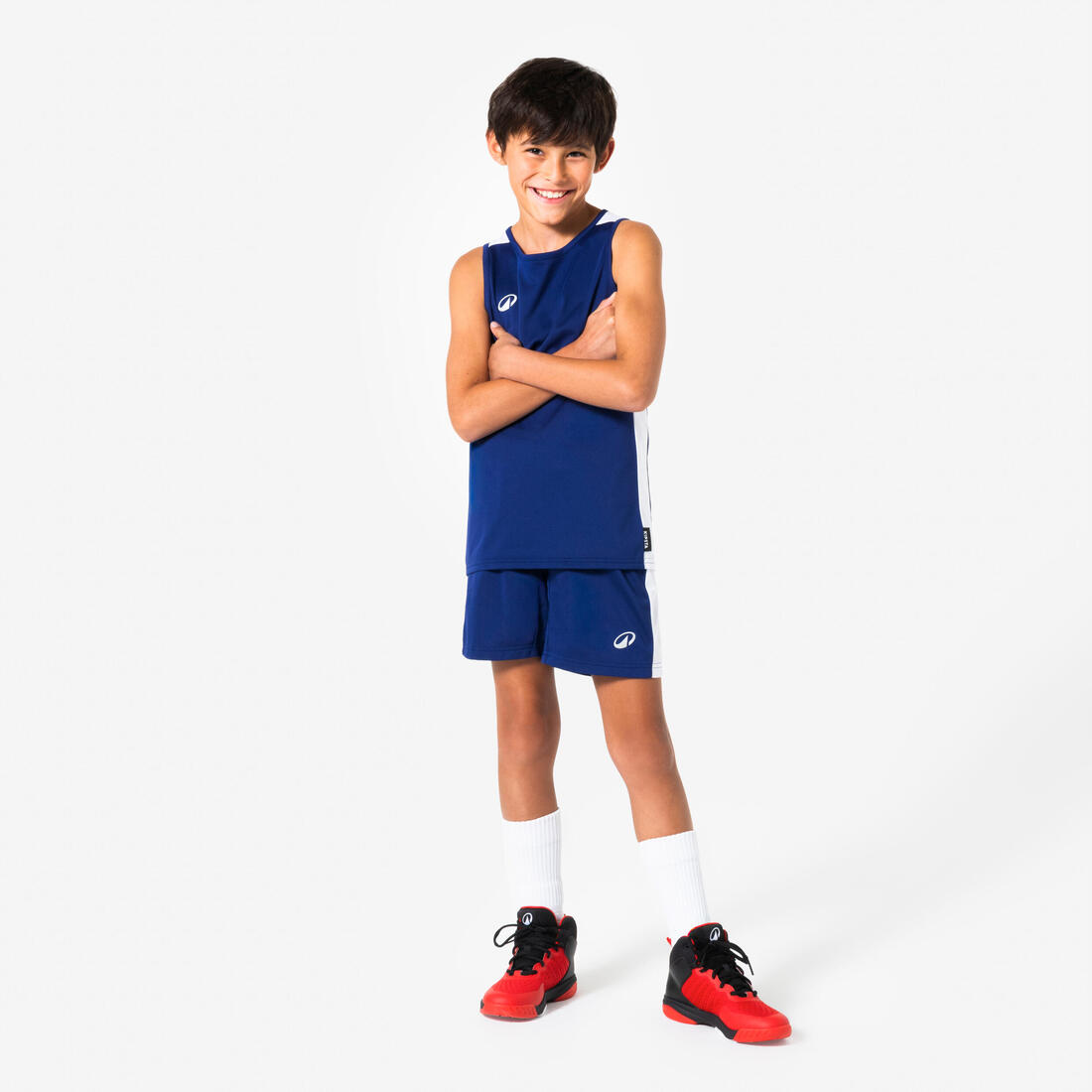Short de basket enfant, SH100 bleu foncé