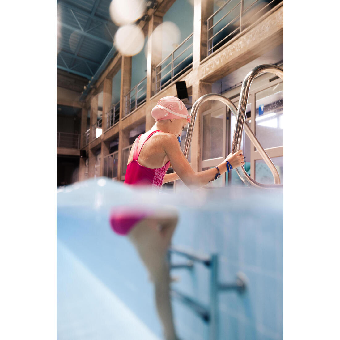 Maillot de bain 1 pièce natation Fille - 100 Viki rose