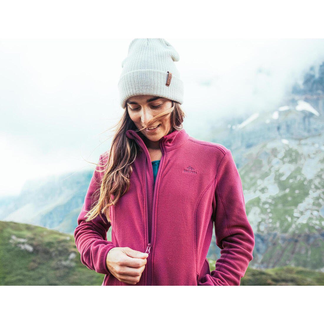 Polaire de randonnée montagne femme, MH100 full zip