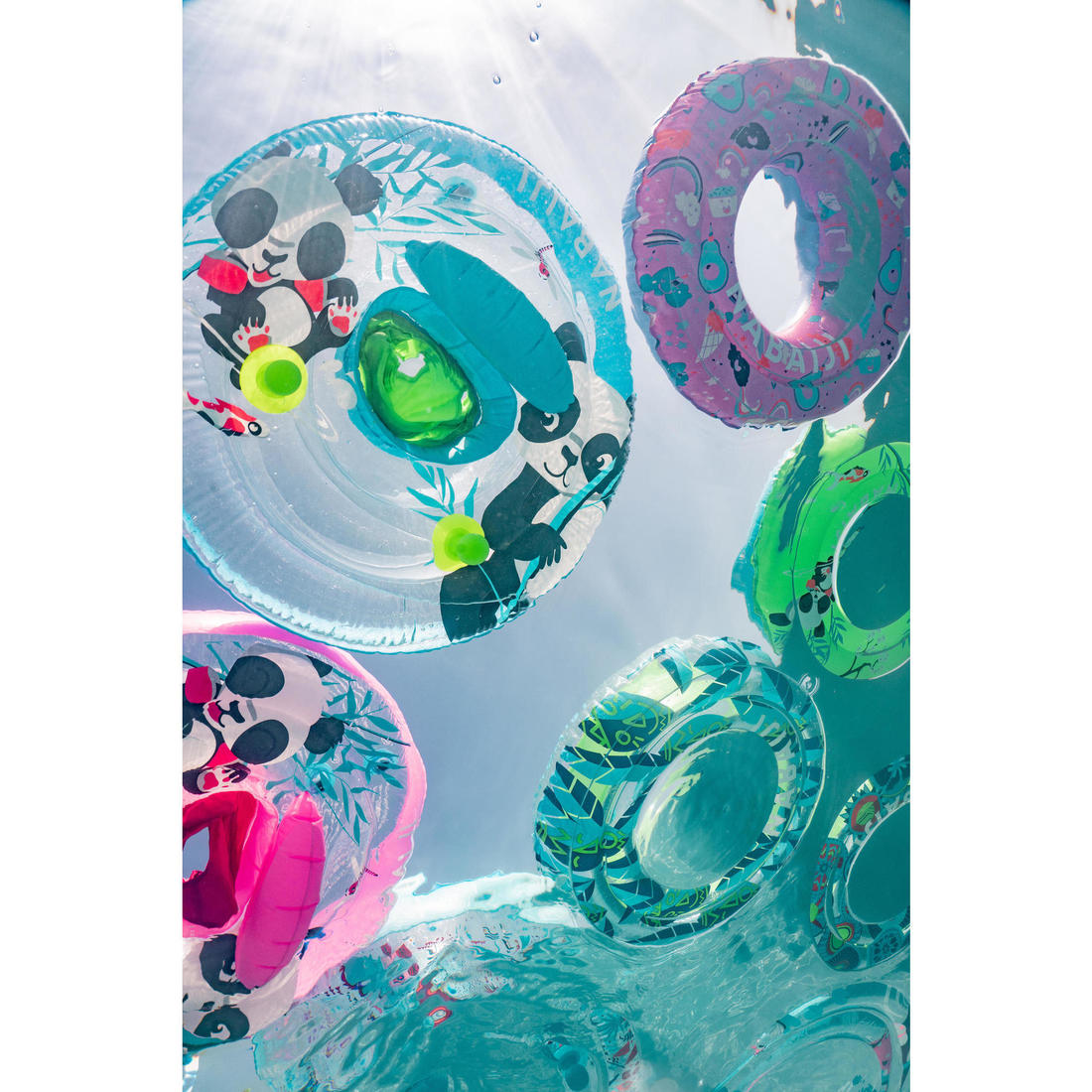 Bouée piscine gonflable 51 cm vert imprimé "PANDAS" pour enfant 3-6 ans