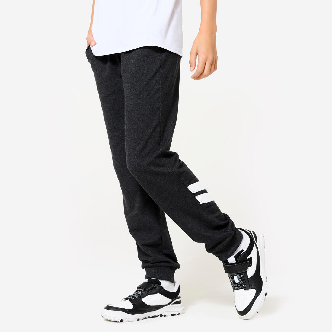 Pantalon de jogging mixte french terry droit coton enfant - 100 gris chiné foncé