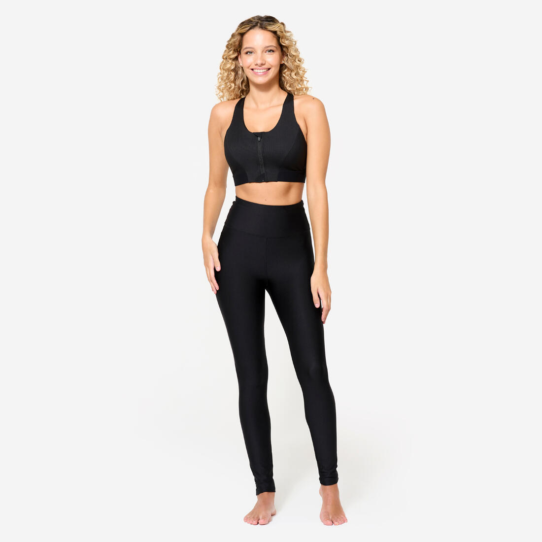Brassière côtelée zippée maintien modéré Femme