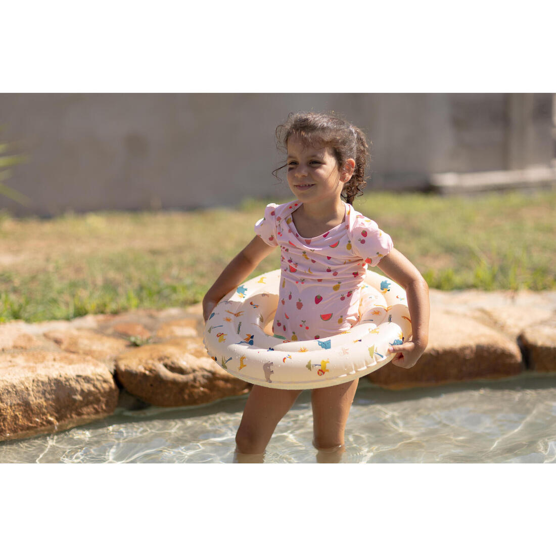 Bouée piscine gonflable 51 cm pour enfants 3-6 ans, transparente imprimé savane