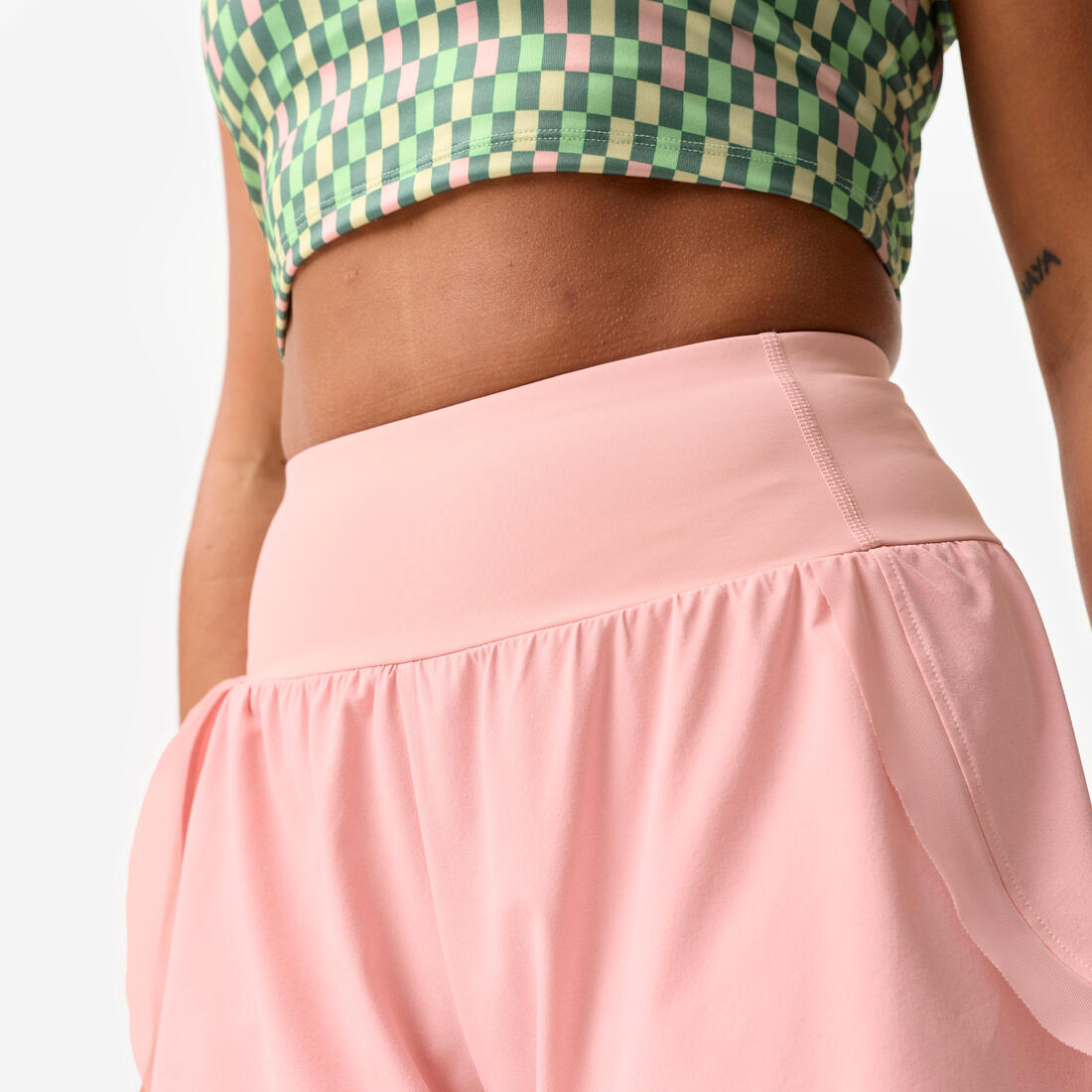 Short de sport double couche femme, gris foncé