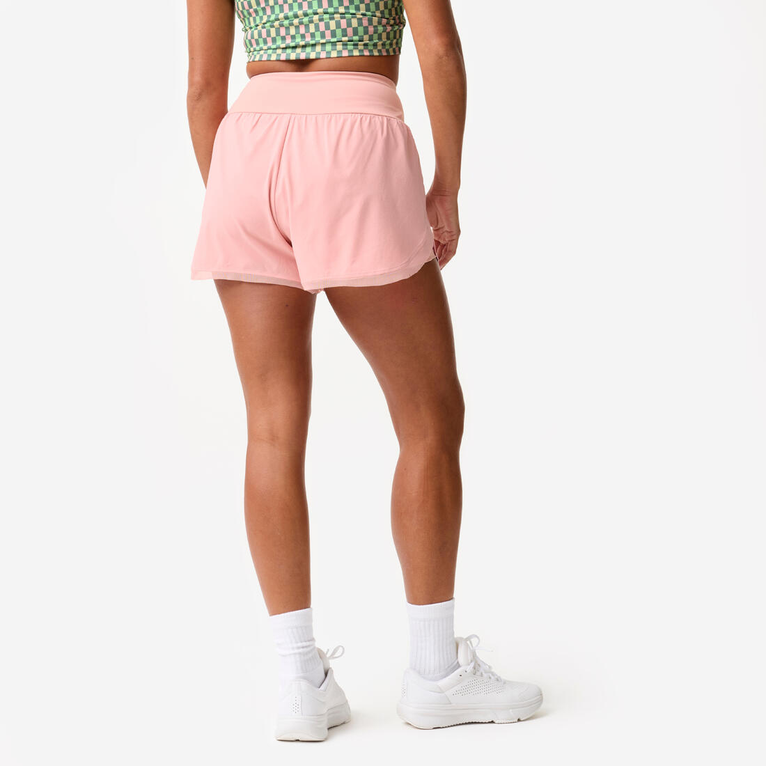 Short de sport double couche femme, gris foncé