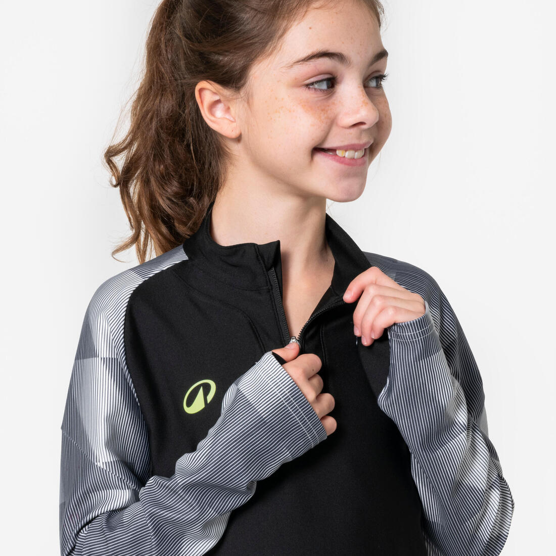 Sweat de football 1/2 zip enfant VIRALTO Dop Noir et manche grise