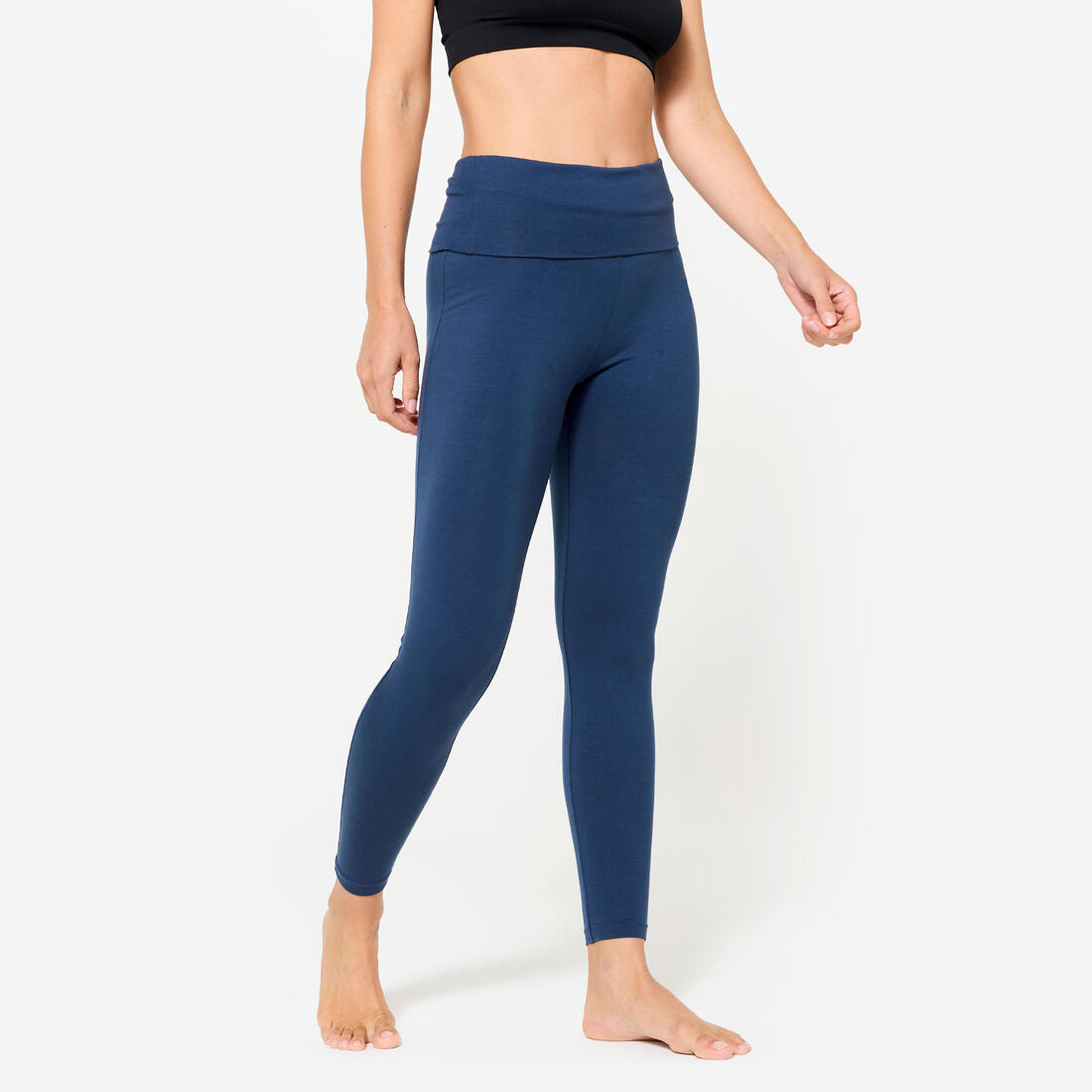 Legging de yoga doux taille haute femme, bleu marine