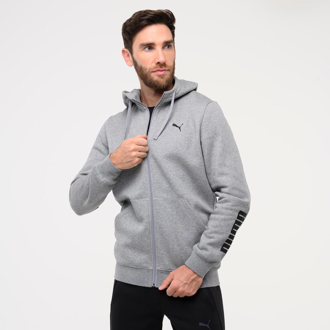 Sweat à capuche zippé homme, gris – Default