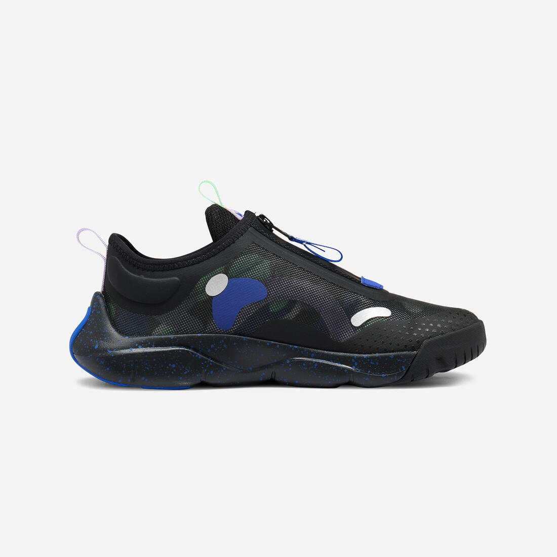 Chaussures de sport zippées imperméables enfant, Playful vert gris bleu et noir
