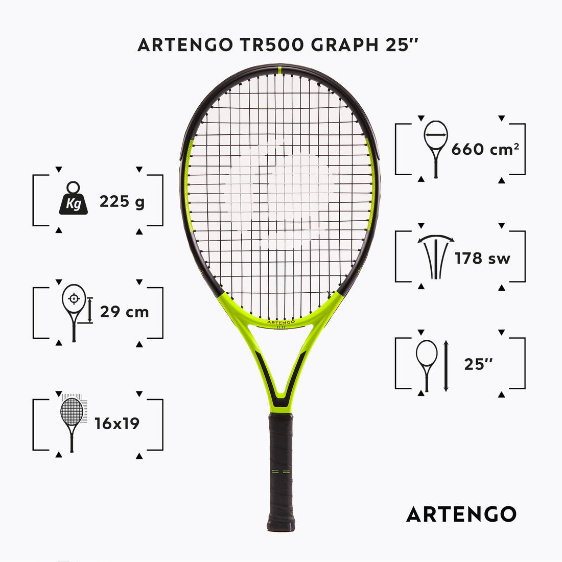RAQUETTE DE TENNIS ENFANT TR500 GRAPH 25" JAUNE