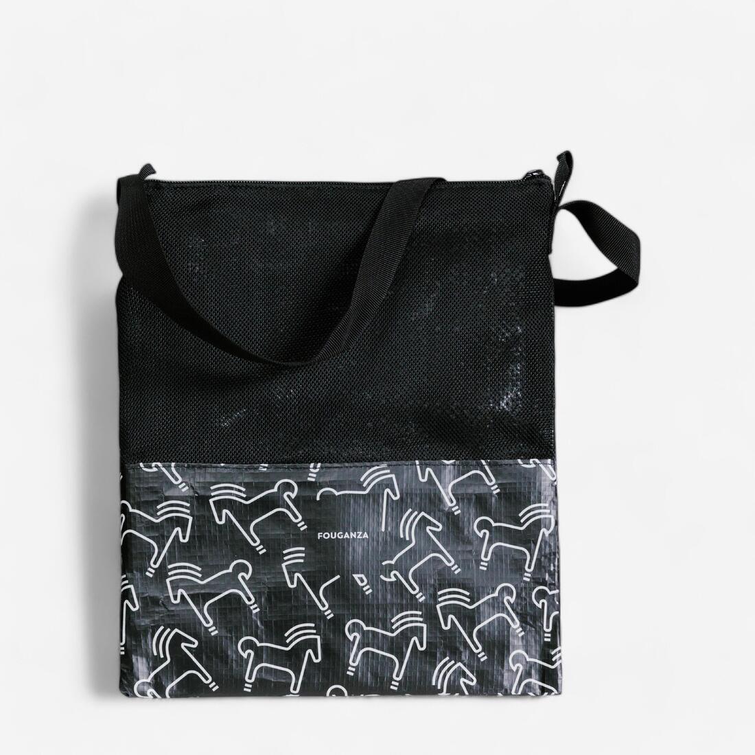 Sac de pansage équitation recyclé beige et noir.