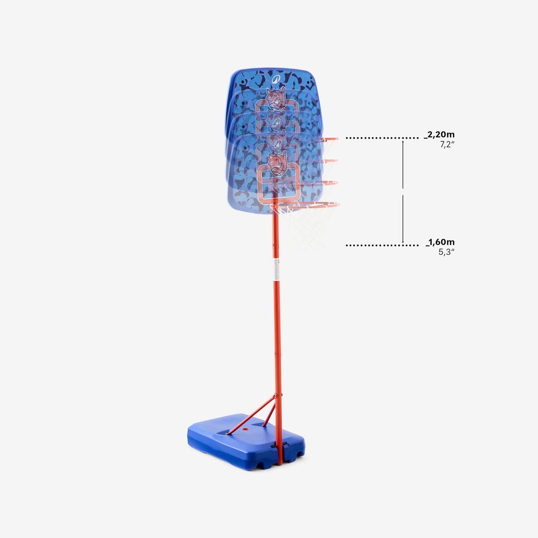 Panier de basket sur pied réglable de 1,30m à 1,60m Enfant - K500 Aniball bleu