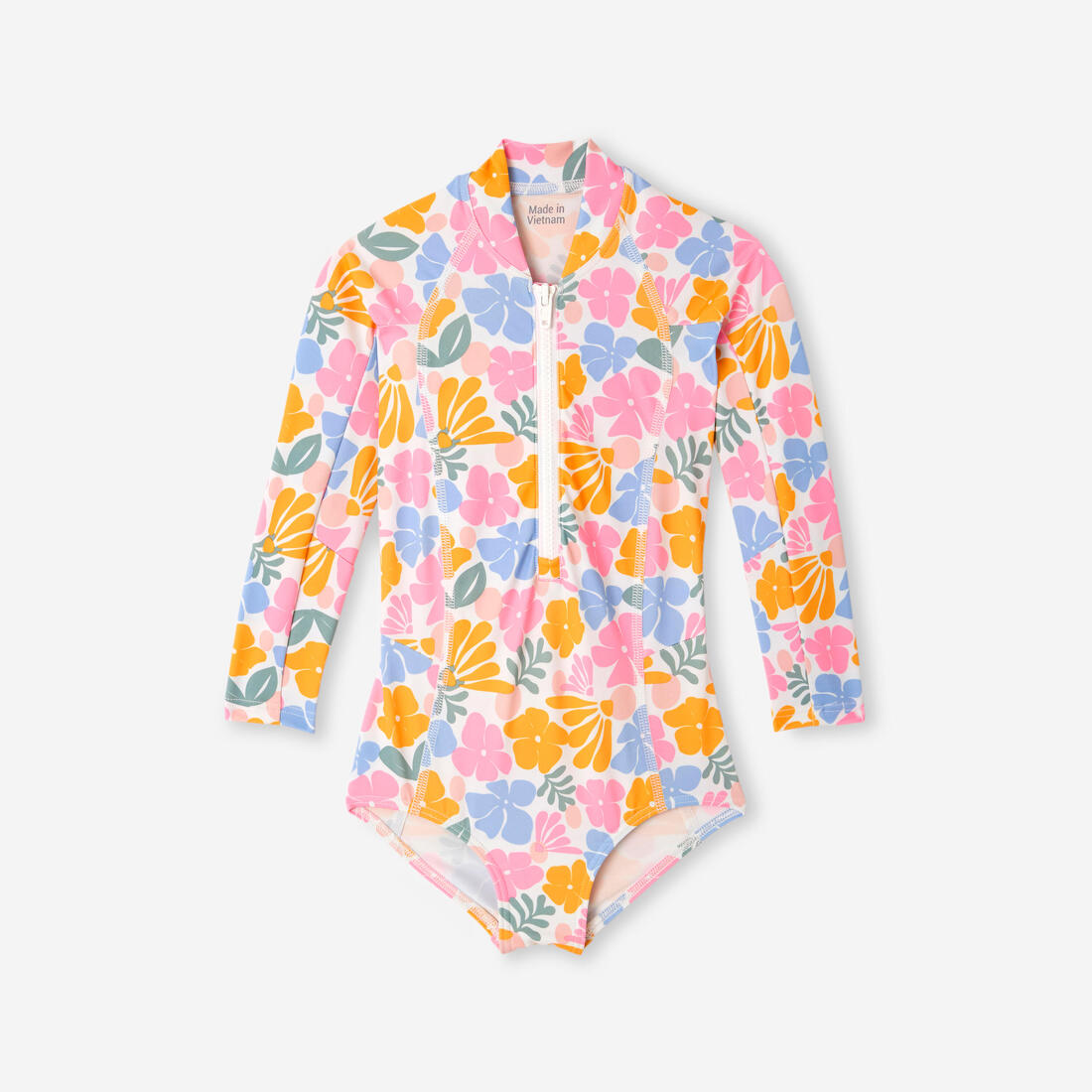 Maillot de bain surf 1 pièce manches longues anti-UV fille, Loulou rayures
