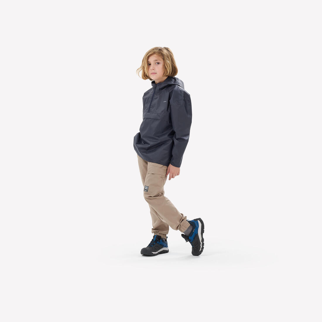 Veste imperméable de randonnée demi-zip enfant 7-15 ans, MH100 noire