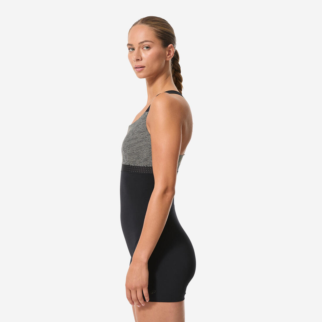 Maillot de bain 1 pièce aquagym aquabike shorty femme, Elea sono noir beige