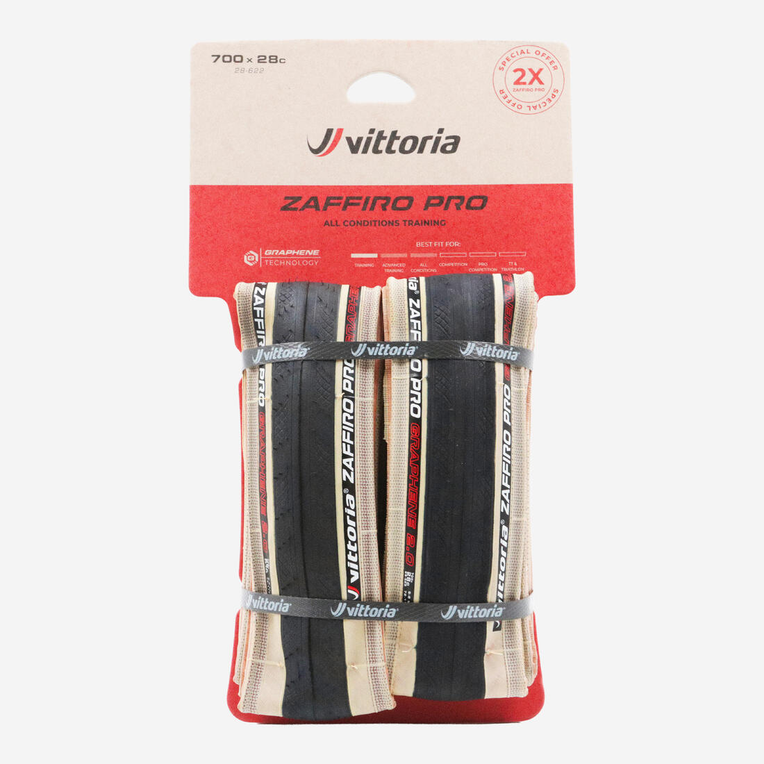 Set 2 Pneus Route Tringle Souple - Vittoria Zaffiro Pro V 700x28 tanwall (beige)