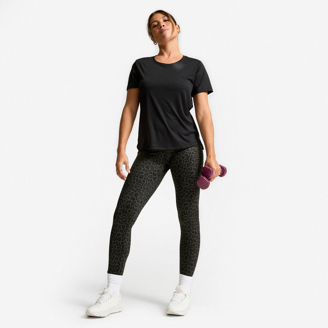 Legging de sport taille haute et respirant femme, imprimé gris chiné