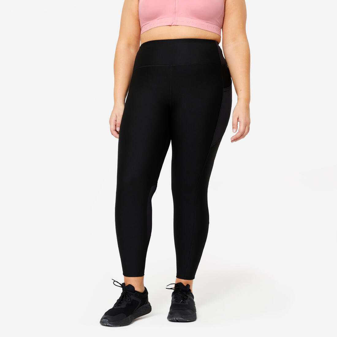 Legging de sport grande taille avec poche femme, noir