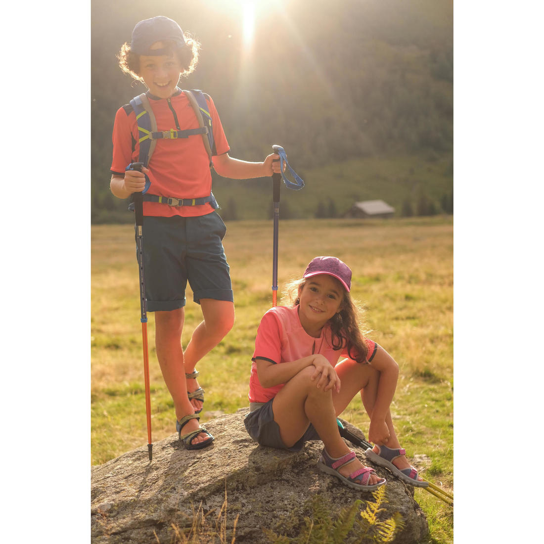 Sandales de randonnée MH100 TW bleues et rose - enfant - 32 AU 37