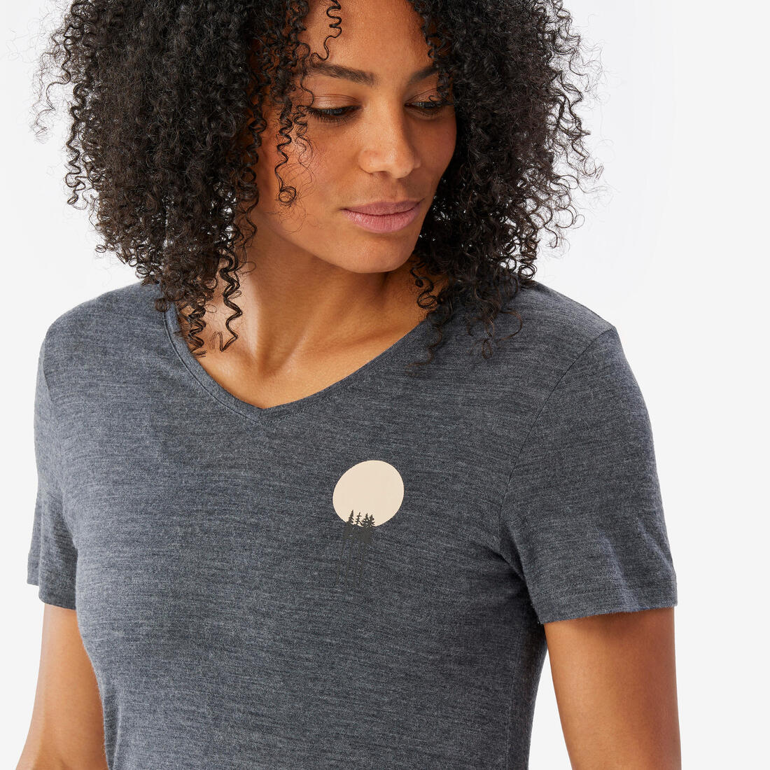 T-shirt de trek voyage - manches courtes - laine mérinos TRAVEL 100 bleu Femme