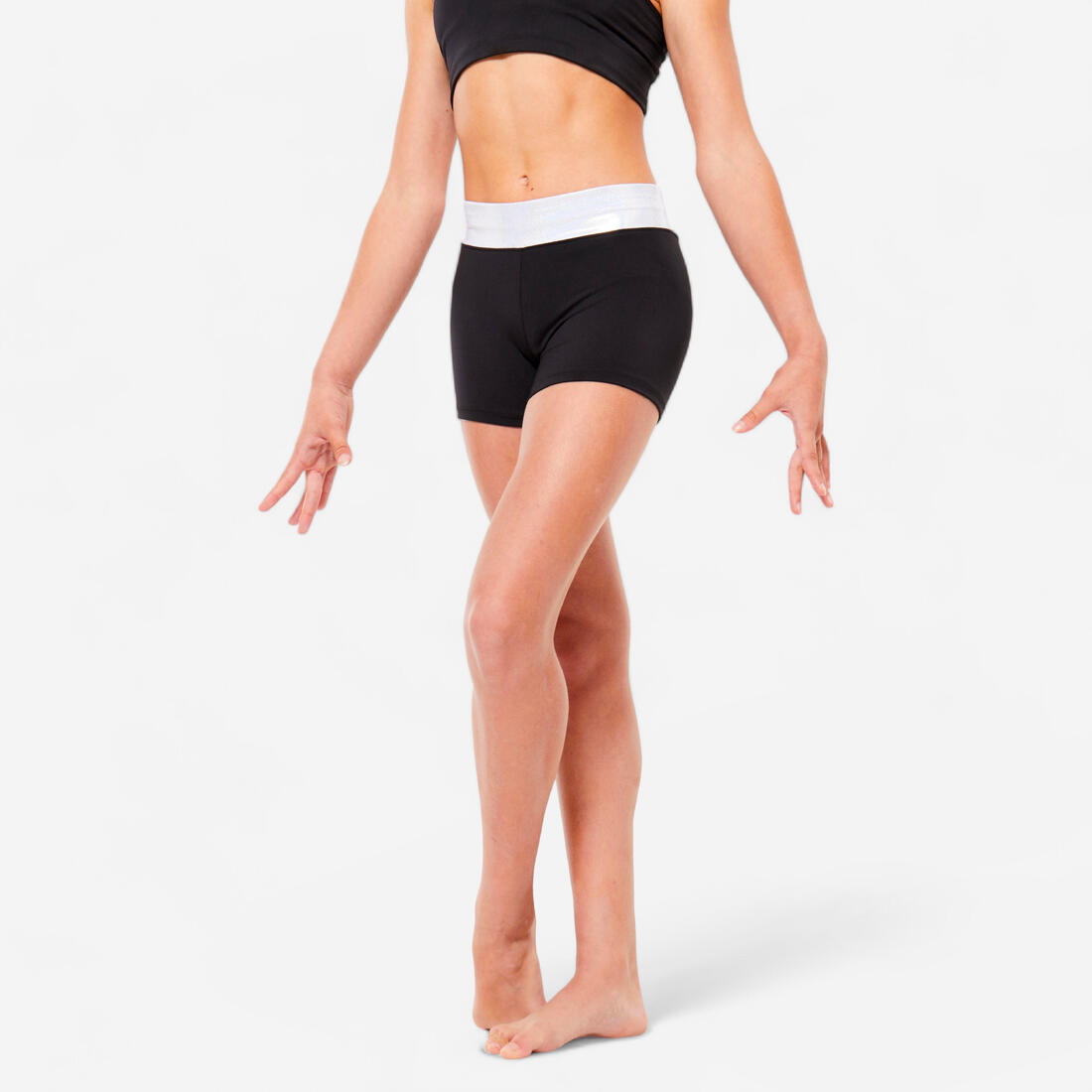 short gym fille noir - ceinture argent pailleté