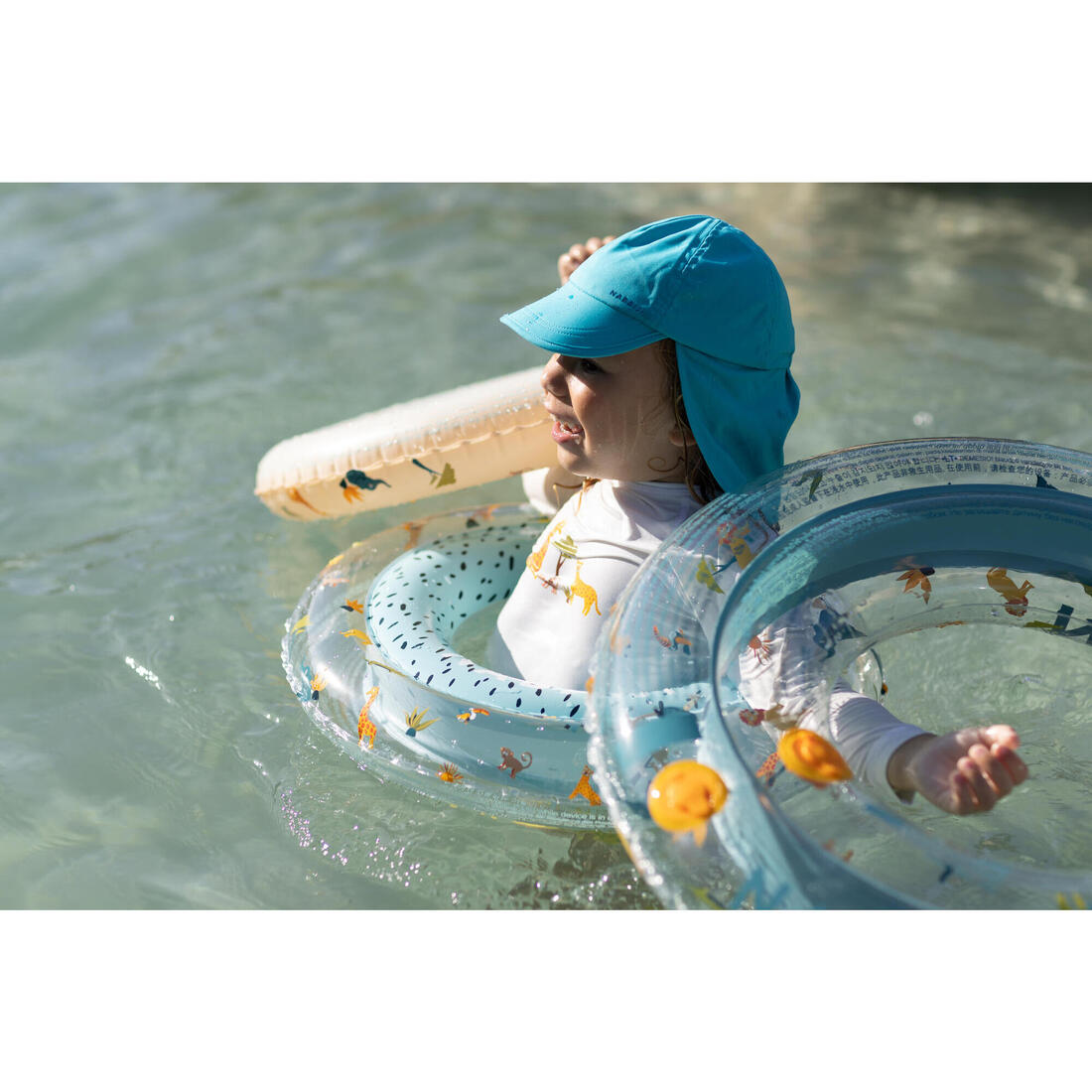 Bouée piscine gonflable 51 cm pour enfants 3-6 ans, transparente imprimé savane