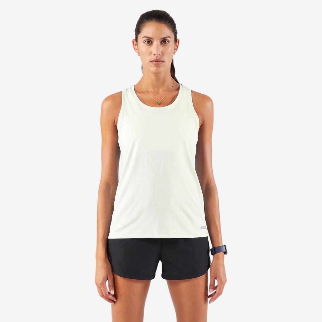 Débardeur de running respirant femme, Kiprun run 100 blanc ecru