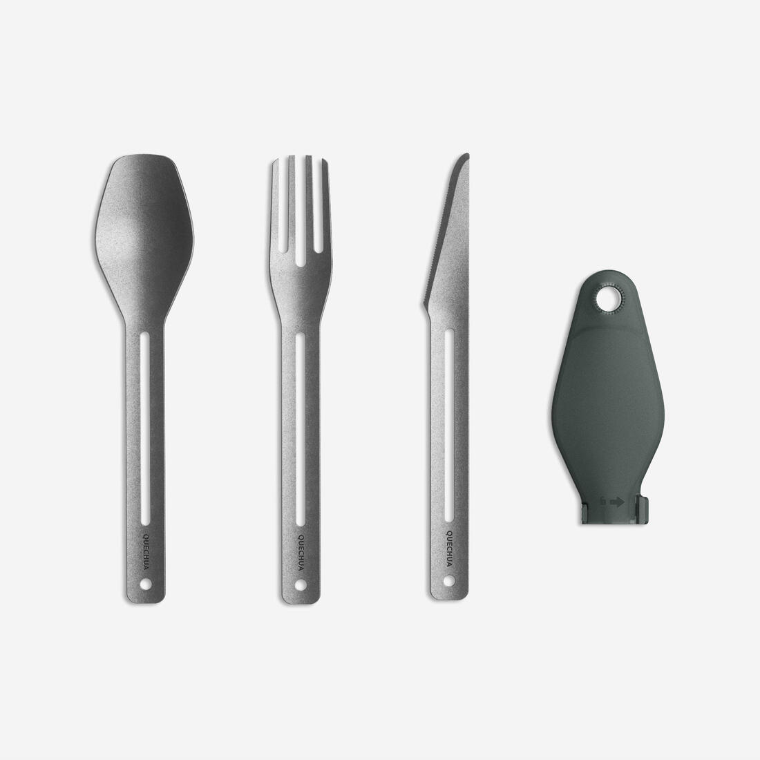 Set 3 couverts en acier inoxydable, cuillère-fourchette-couteau, boite rangement