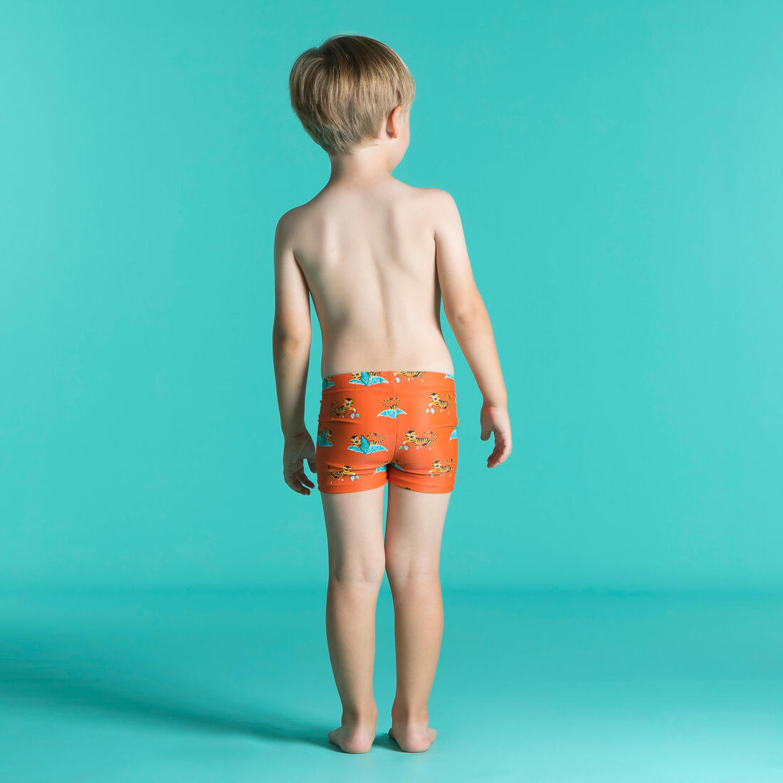 Boxer de bain bébé / enfant bleu imprimé crabes – orange paprika