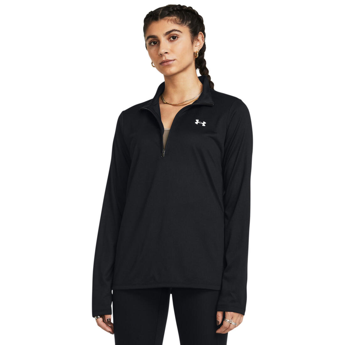 Veste de fitness à col zippé femme, noir