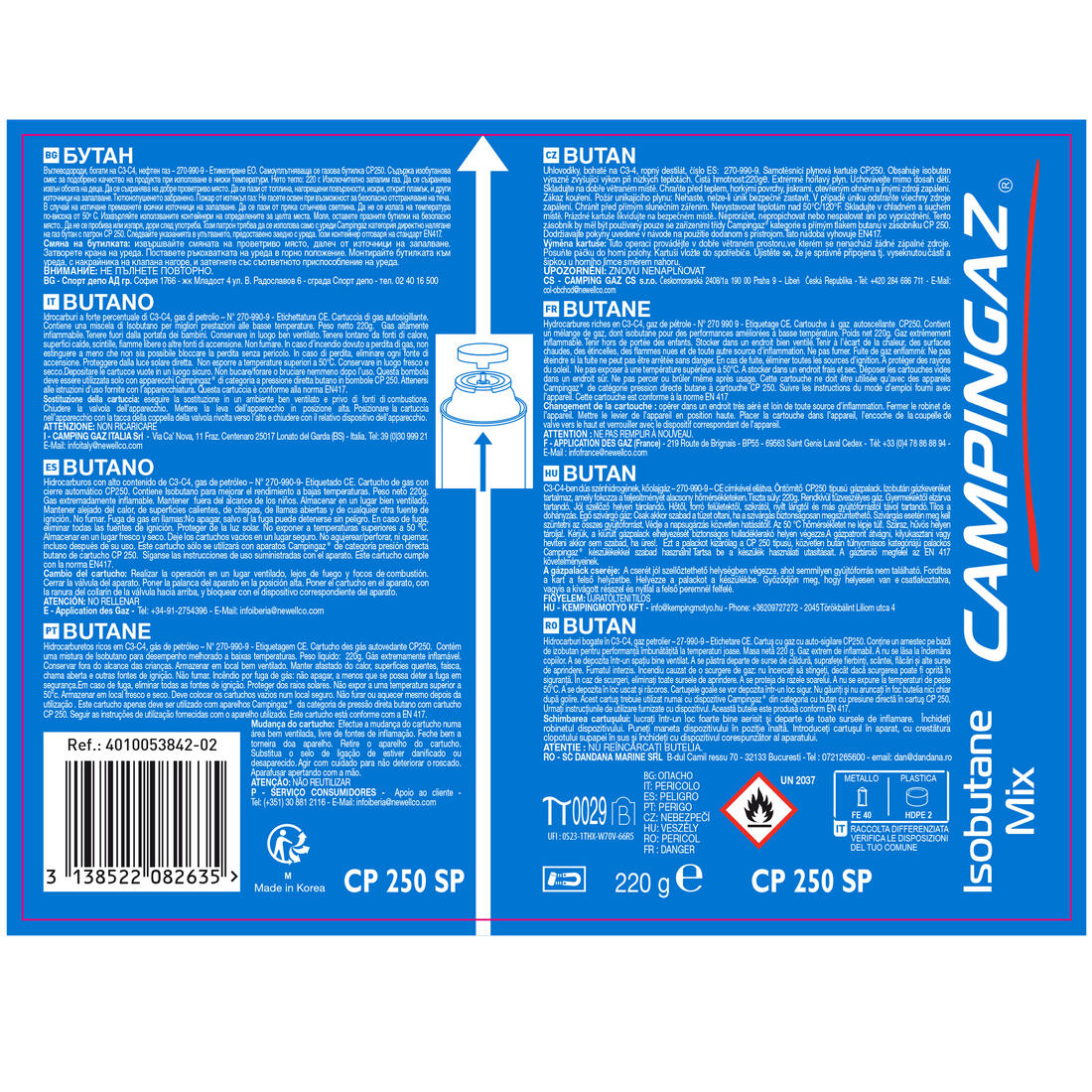 Cartouche de gaz (220 grammes d'isobutane) CP 250 pour réchaud de camping