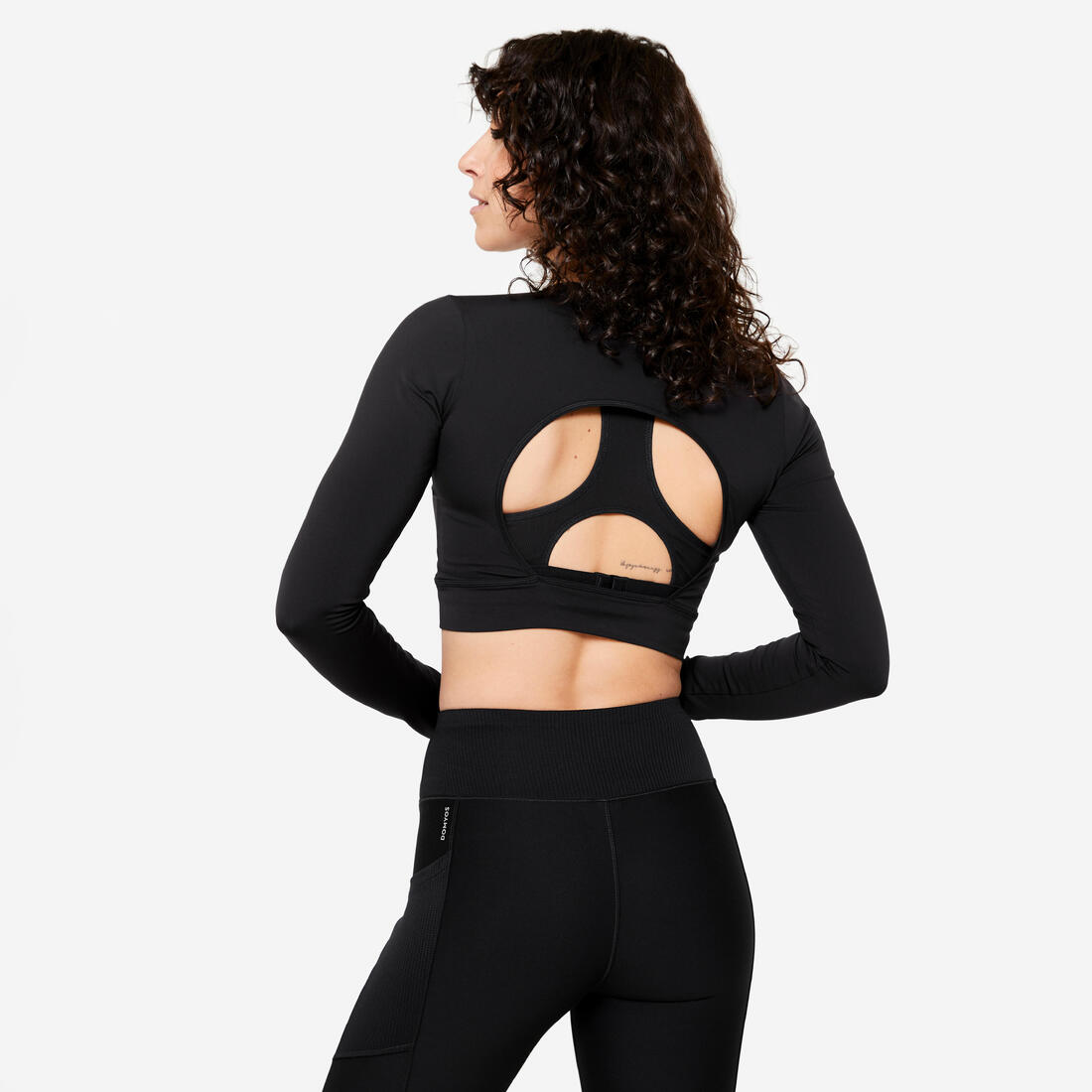 T-shirt manches longues crop top training femme Noir