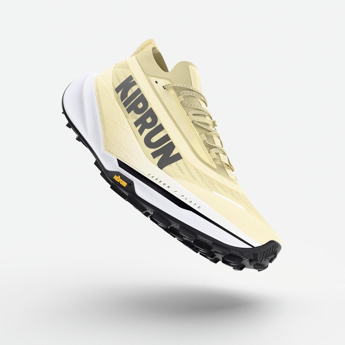 Chaussures de running trail plaque carbone femme, Kiprun kipsummit race beige