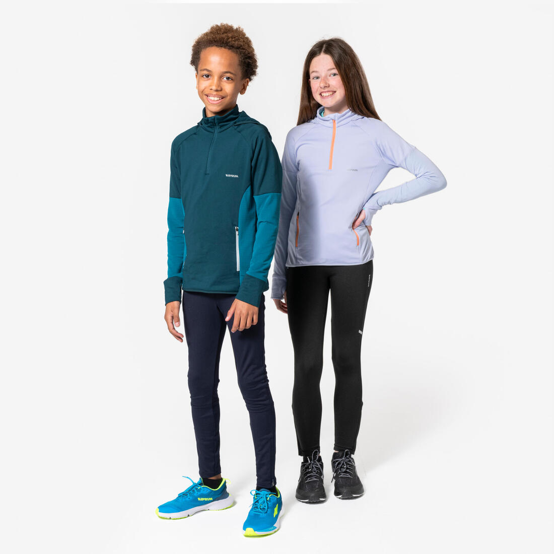 T-shirt manches longues de running garçon, Kiprun Run 900 Warm bleu