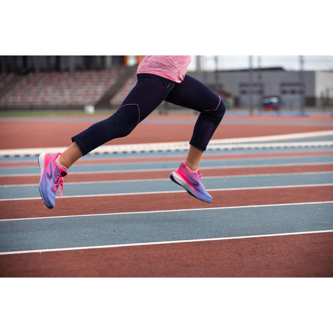 Corsaire de running fille - kiprun confort 500 marine et rose