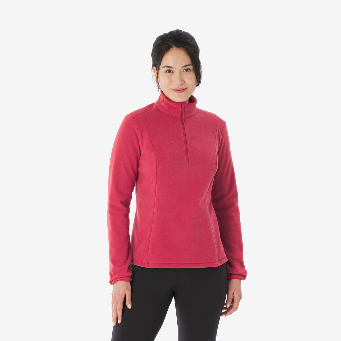 Polaire de randonnée montagne femme, MH100 demi zip rose