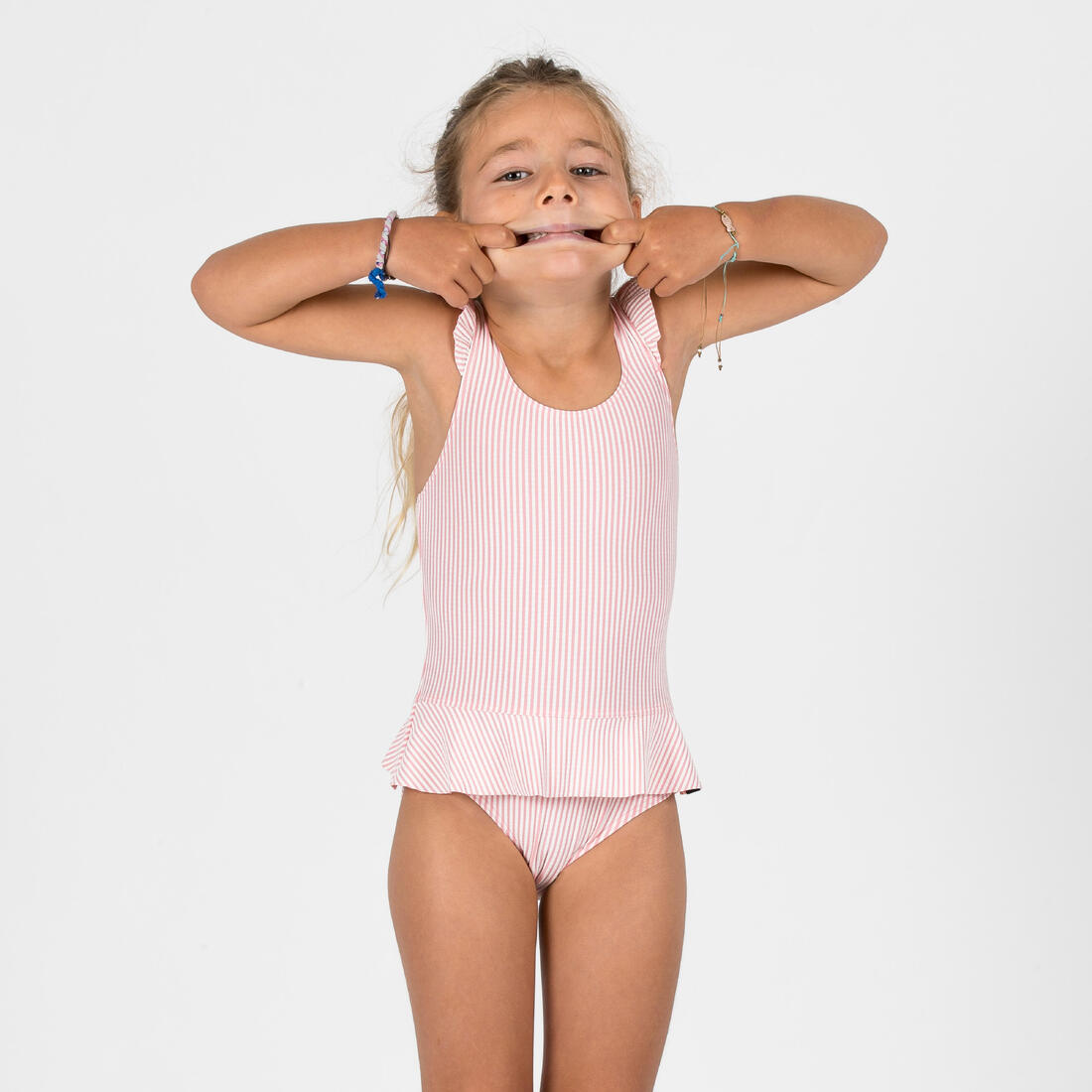 Maillot de bain 1 pièce jupette Bébé / Fille - rayé rose et blanc – rose bubblegum