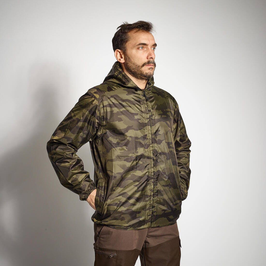 Veste chasse imperméable legere camo verte 100