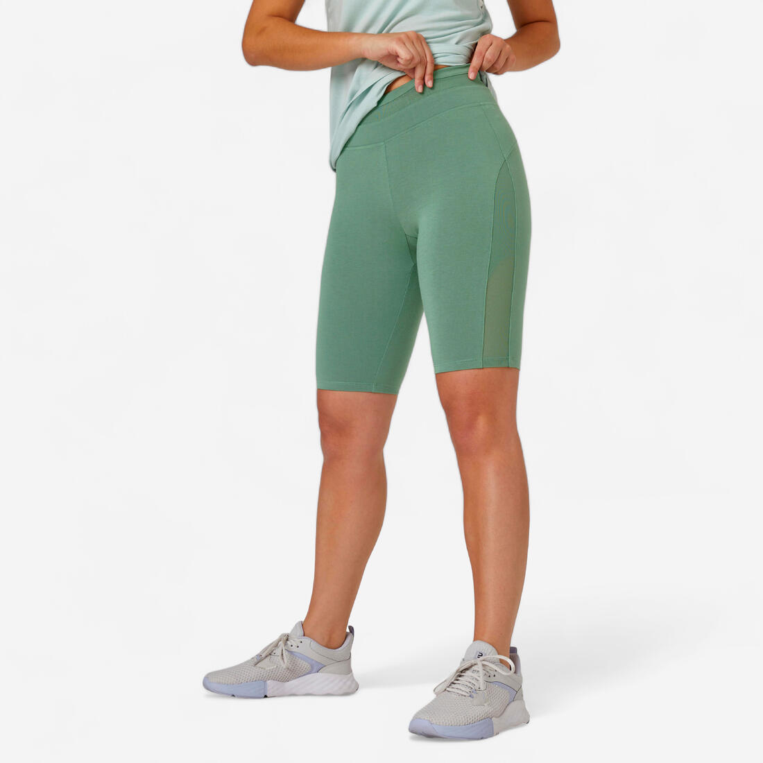 Short Fitness femme coton slim sans poche - 520 cycliste – vert eucalyptus