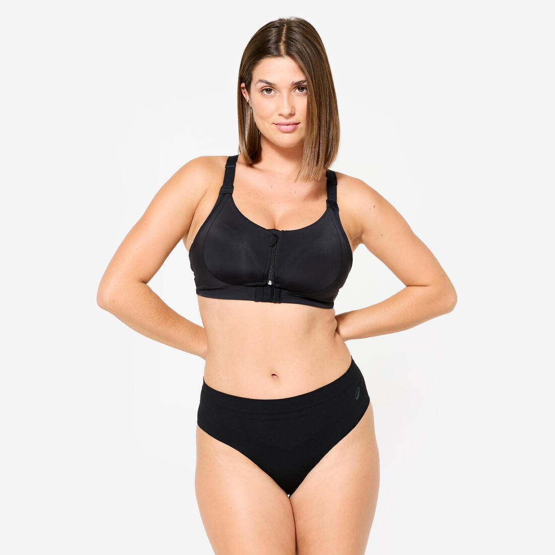 Brassière zippée double maintien fort Femme, Noir – 8736841